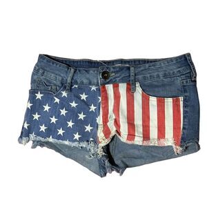 NICE Bull Head Black American Flag Red White Blue Denim Shorty Shorts Size 3 Raw
